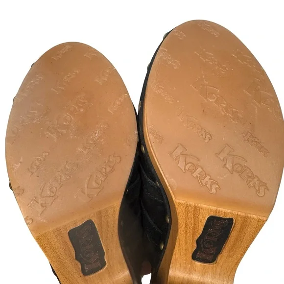 KORKS Woodley Black Suede Studded Clogs Mules with Wooden Heel Size 8M - Picture 10 of 13